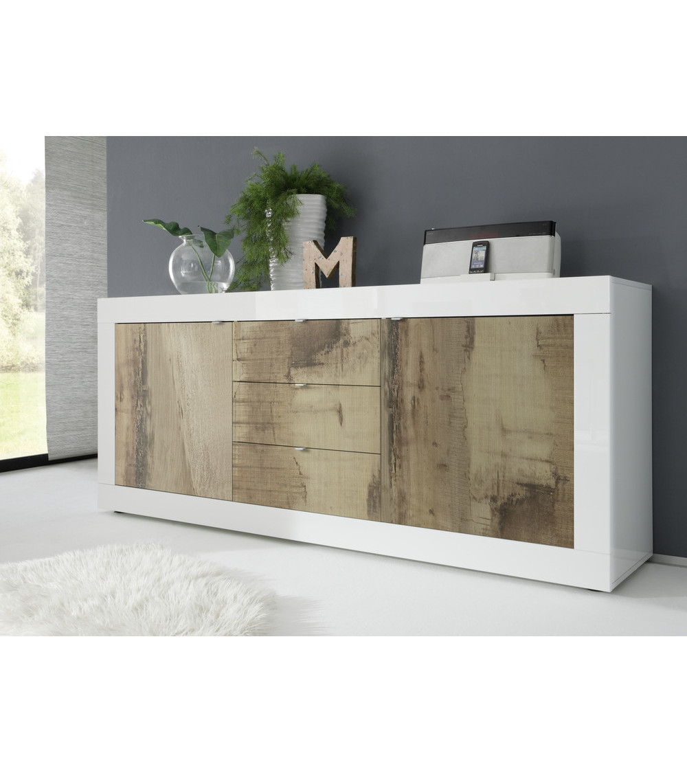 buffet 3 portes 3 tiroirs blanc