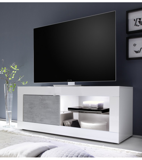 Meuble TV Basic finition blanc-chêne péro 1 porte 140/56/43 cm