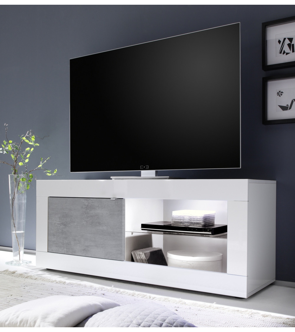 Mueble TV Trento 120x42x40 cm blanco mate y hormigón con dos puertas