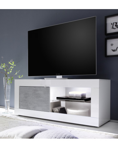 Meuble TV Basic finition blanc-béton 1 porte 140/56/43 cm