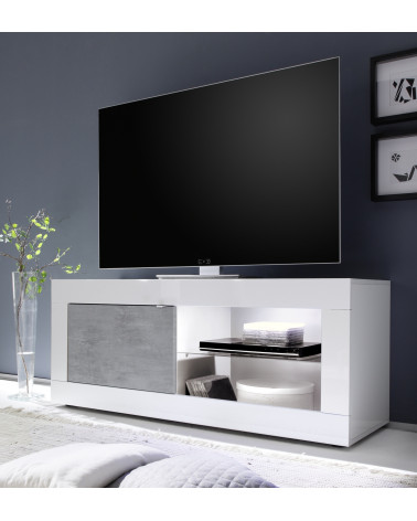 Meuble TV Basic finition blanc-chêne péro 1 porte 140/56/43 cm
