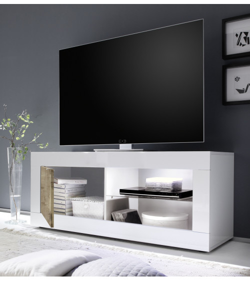 Meuble TV Basic finition blanc-chêne péro 1 porte 140/56/43 cm