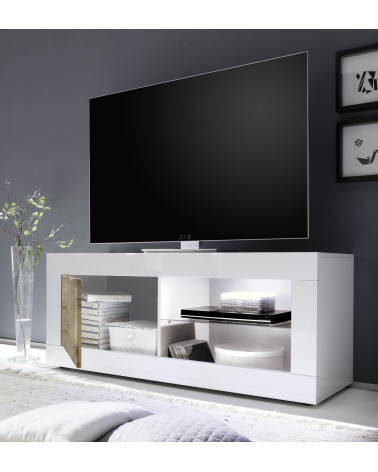 Meuble TV Basic finition blanc-béton 1 porte 140/56/43 cm