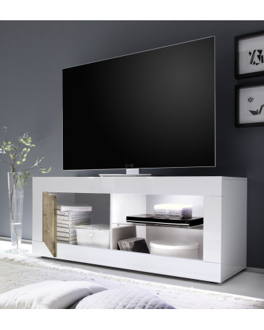 Meuble TV Basic finition blanc-chêne péro 1 porte 140/56/43 cm