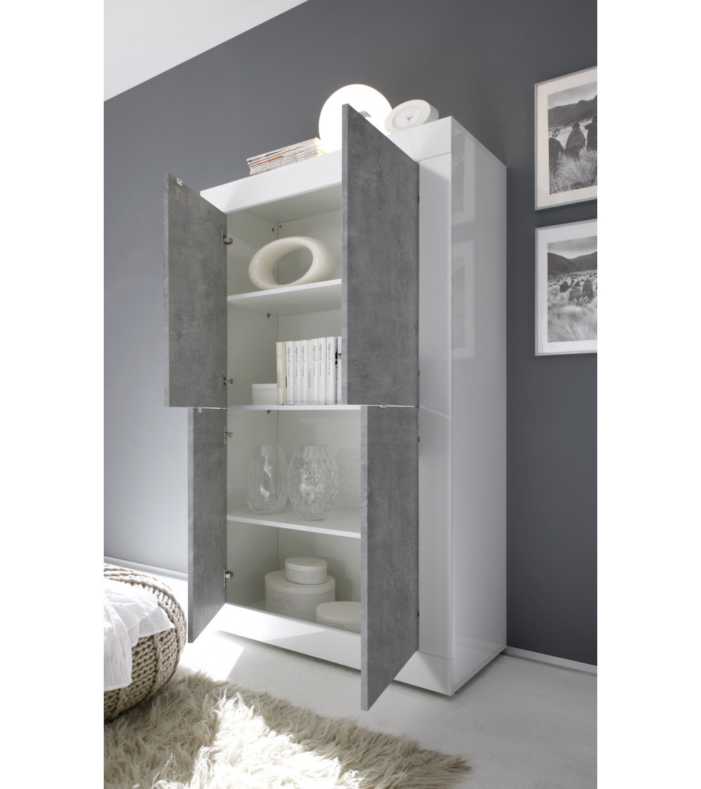 Argentier 4 portes BASIC finition blanc-chêne péro 102x163 cm