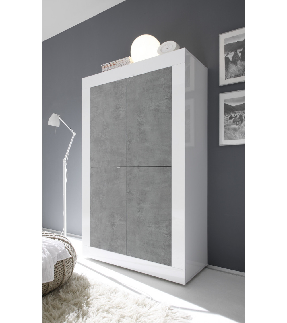 Argentier 4 portes BASIC finition blanc-béton 102x163 cm