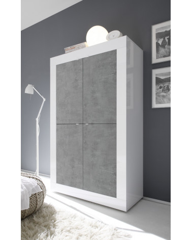 Argentier 4 portes BASIC finition blanc-chêne péro 102x163 cm