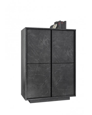Argentier 4 portes VISCONTI finition Marbre blanc 92x145x43 cm