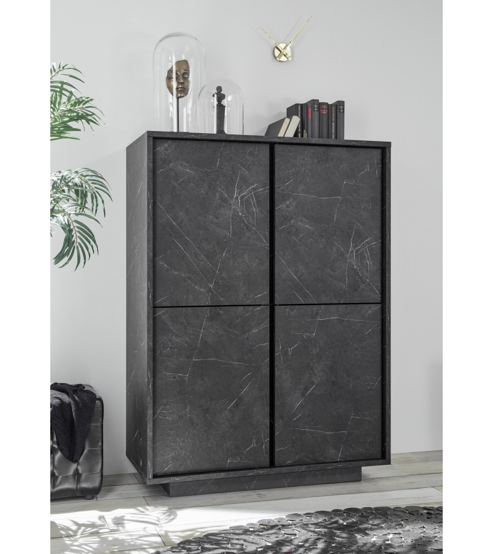 Aparador 3 puertas VISCONTI efecto mármol negro 180 cm