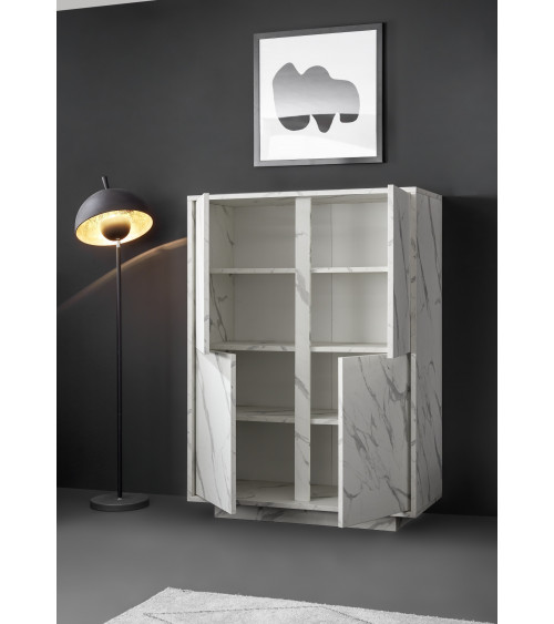 Argentier 4 portes BASIC finition blanc-chêne péro 102x163 cm