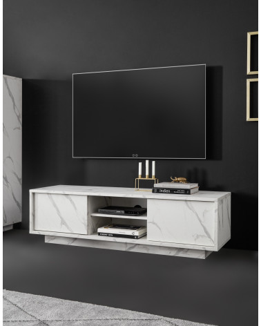 Meuble TV VISCONTI effet marbre blanc 138cm