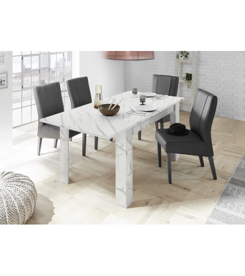 Table à manger extensible VISCONTI finition marbre blanc 137-185/79/90 cm