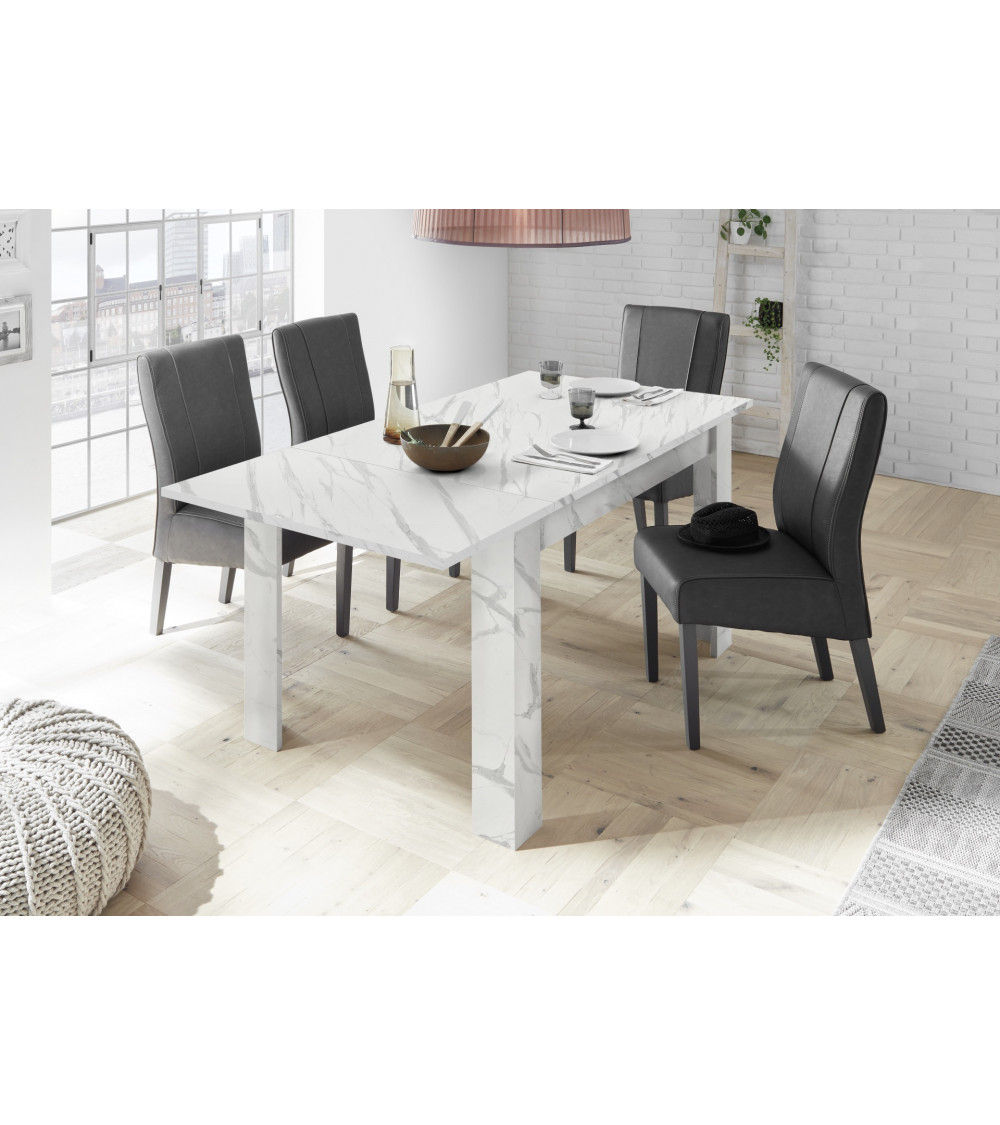 Table à manger extensible VISCONTI finition marbre blanc 137-185/79/90 cm