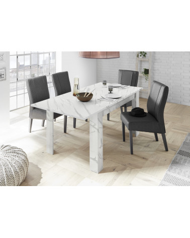 Table à manger extensible VISCONTI finition marbre blanc 137-185/79/90 cm