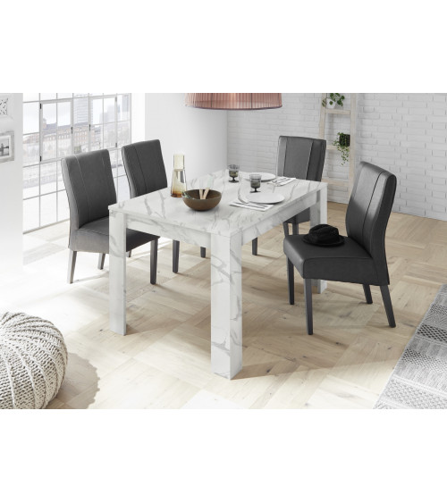 Table à manger extensible VISCONTI finition marbre blanc 137-185/79/90 cm