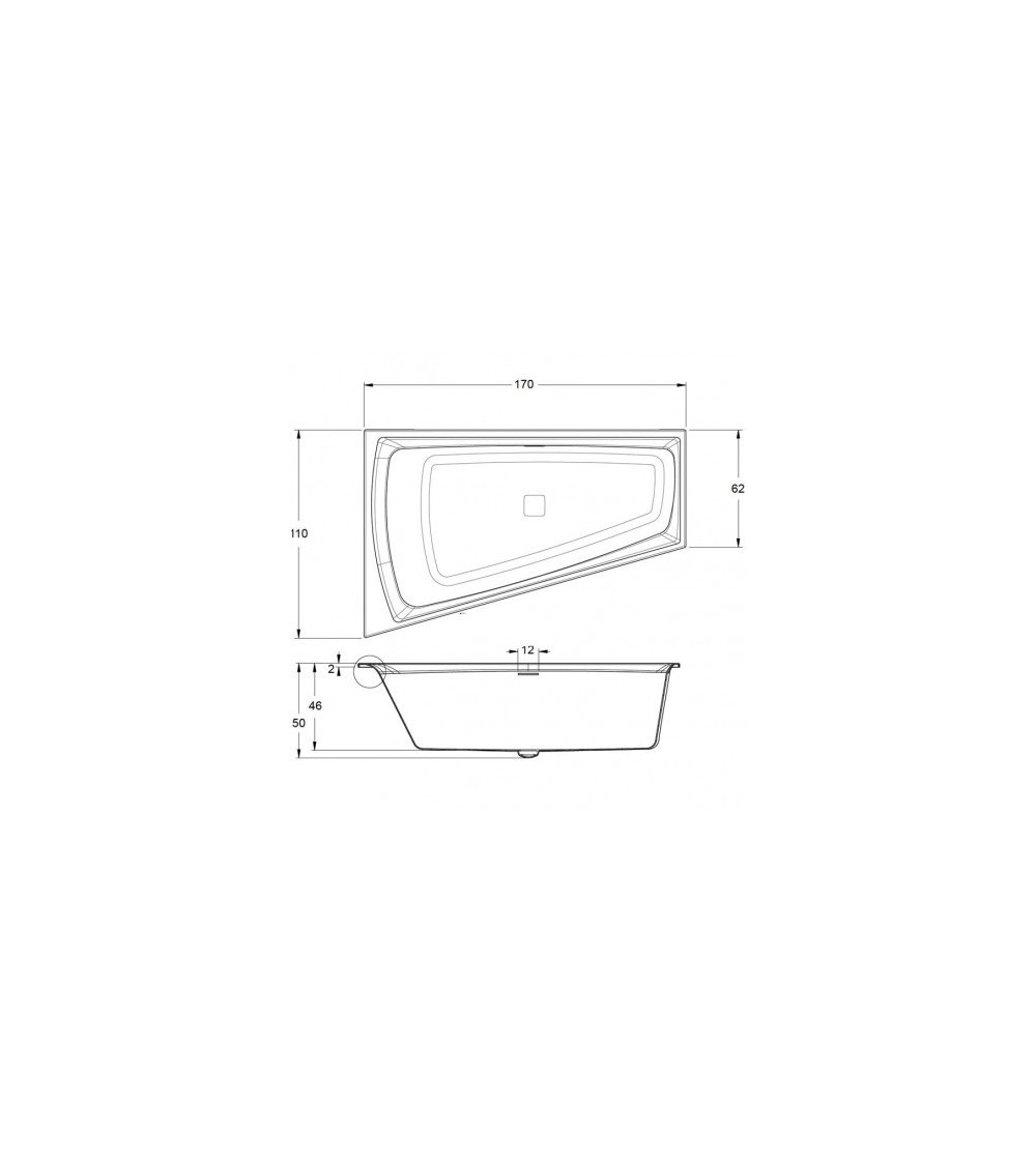 Baignoire d'angle Wonny 170x110 cm, droite