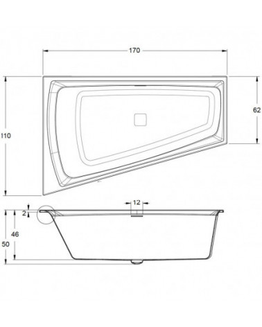 Baignoire d'angle Wonny 170x110 cm, droite