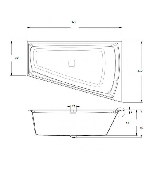 Baignoire d'angle WONNY 170x110 cm, gauche