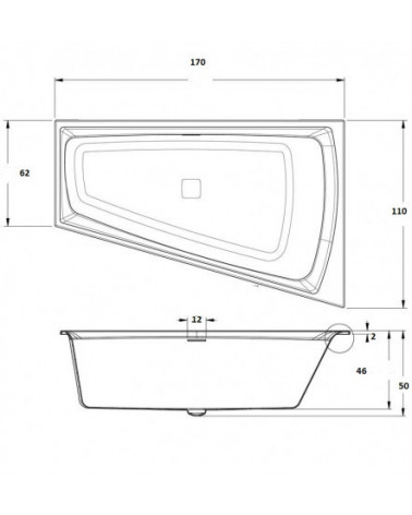 Baignoire d'angle WONNY 170x110 cm, gauche