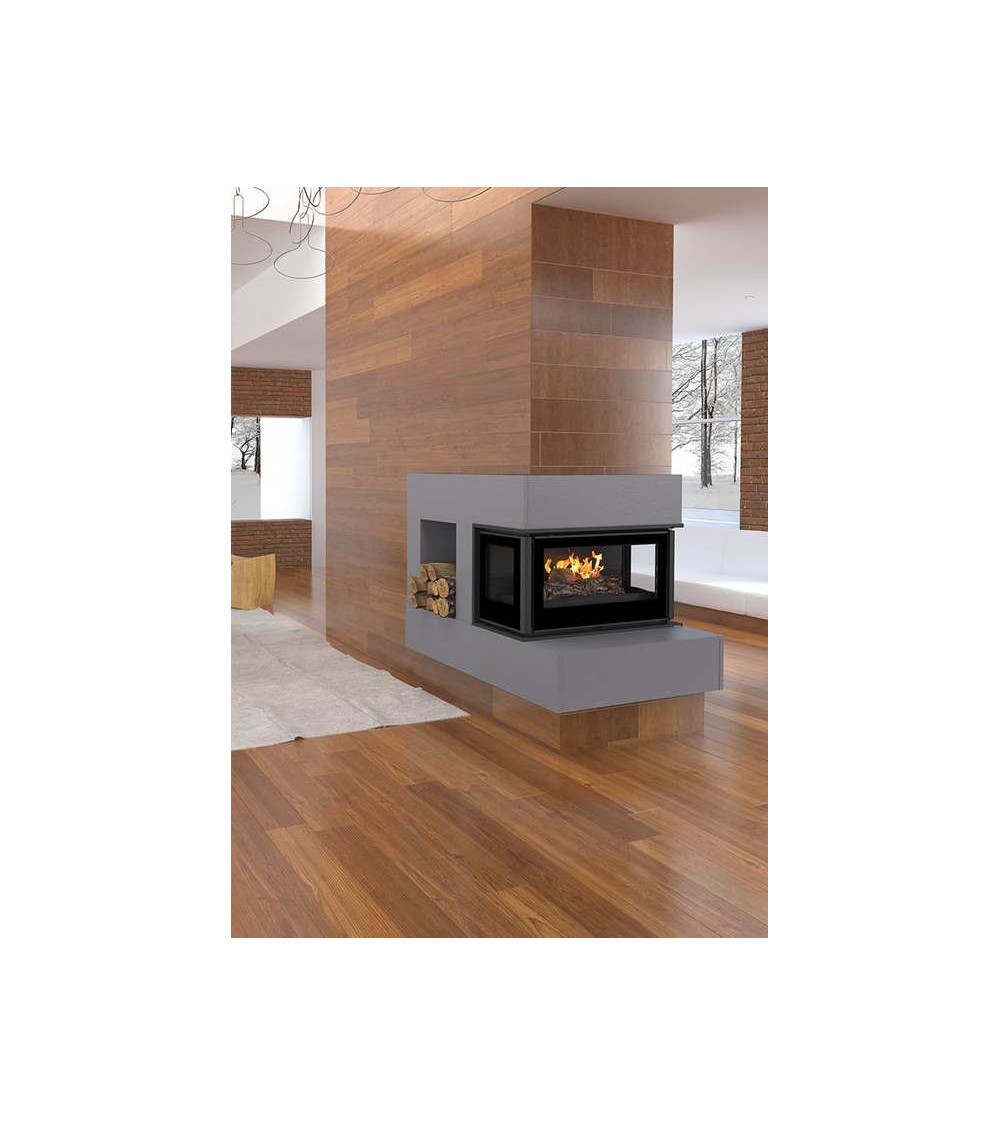 Insert cheminée à bois Holguin avec turbine 16 kW 3 côtés vitrées Insert cheminée à bois Holguin avec turbine 16 kW 3 côtés vitrées