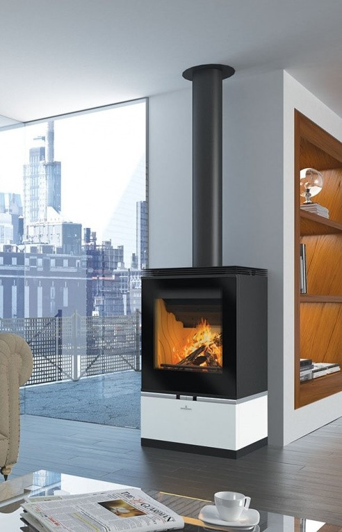 Poêle à bois avec turbines Louvre couleur noir et blanc 11 kW fabrication  européenne sur notre boutique en ligne