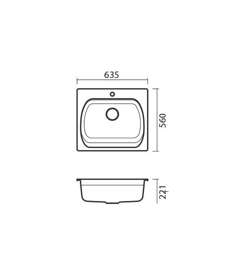 Evier simple Americano 635 x 559 x 221mm Gris argénté