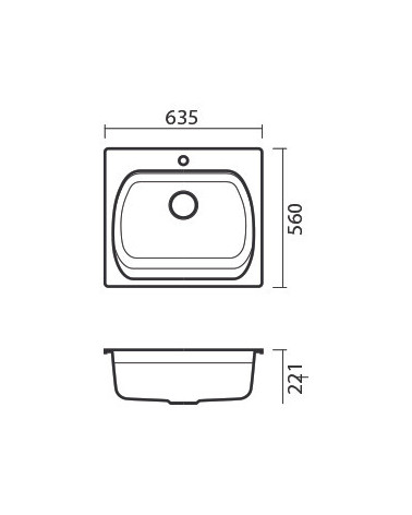 Evier simple Americano 635 x 559 x 221mm Gris argénté