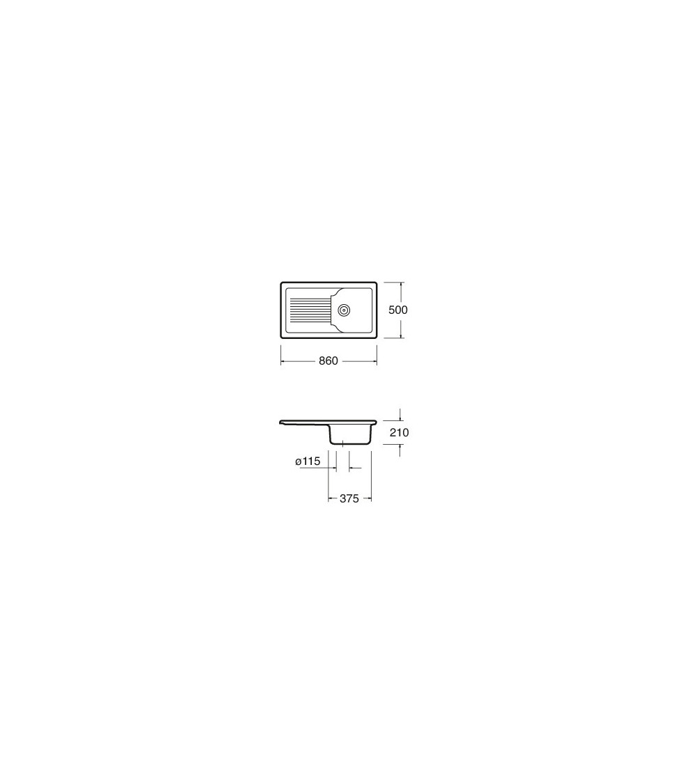 Evier simple Polino avec égouttoir 860 x 500 x 210mm Evier simple Polino avec égouttoir 860 x 500 x 210mm