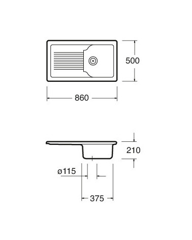 Evier simple Polino avec égouttoir 860 x 500 x 210mm