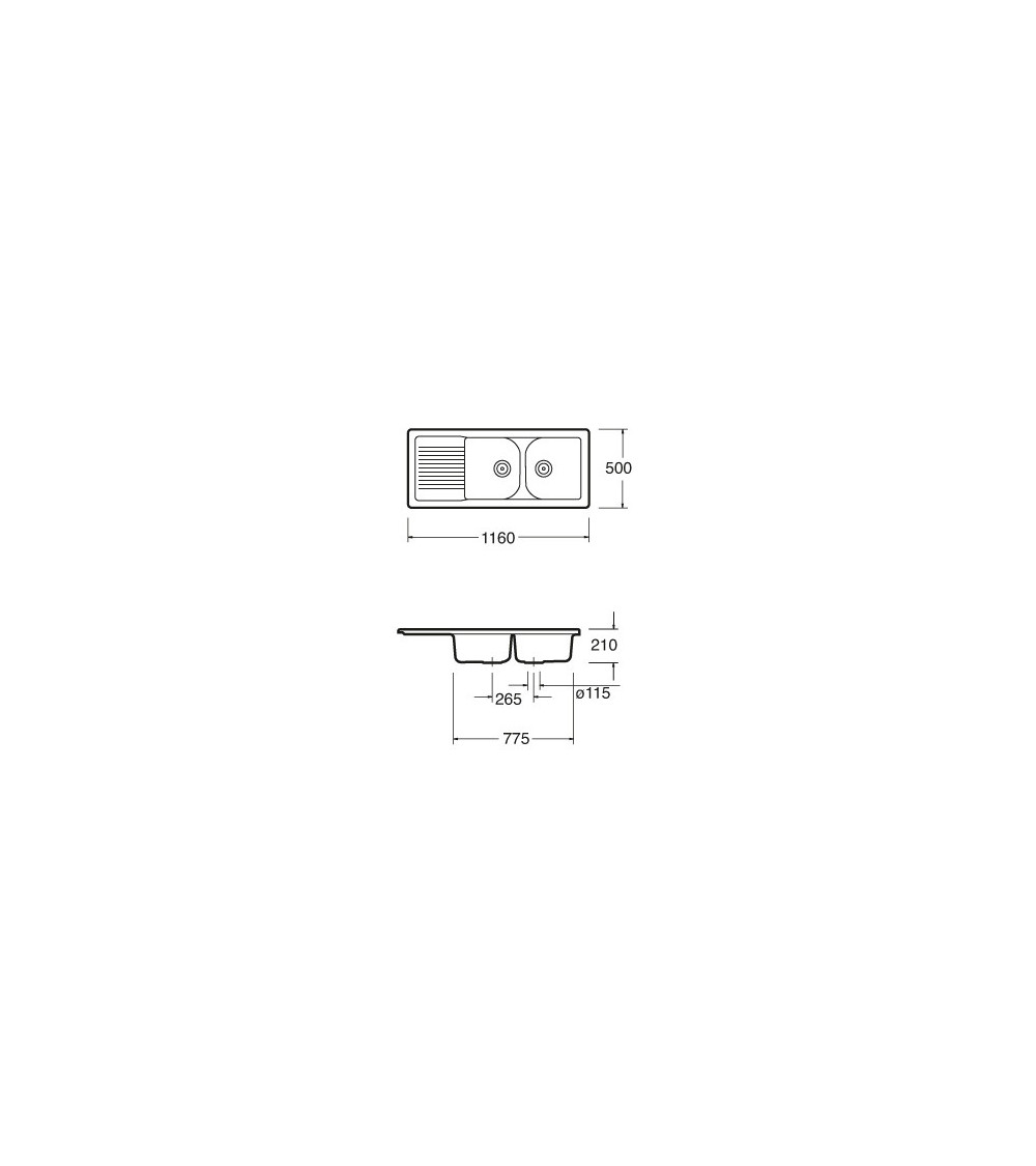 Evier double Molina I avec égouttoir 1160 x 500 x 210mm Evier double Molina I avec égouttoir 1160 x 500 x 210mm