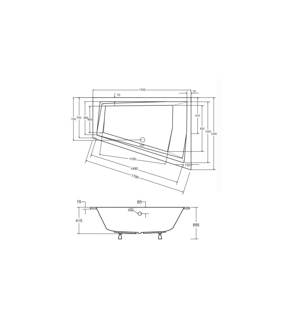 Baignoire d'angle ULTIMA DUO 170 ou 180 cm ultra-slim