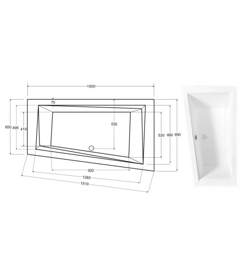 Bañera asimétrica de INTEGRA 150/170 x 75 cm con barrera de la bañera