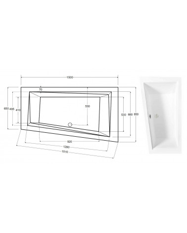 Bañera asimétrica de INTEGRA 150/170 x 75 cm con barrera de la bañera