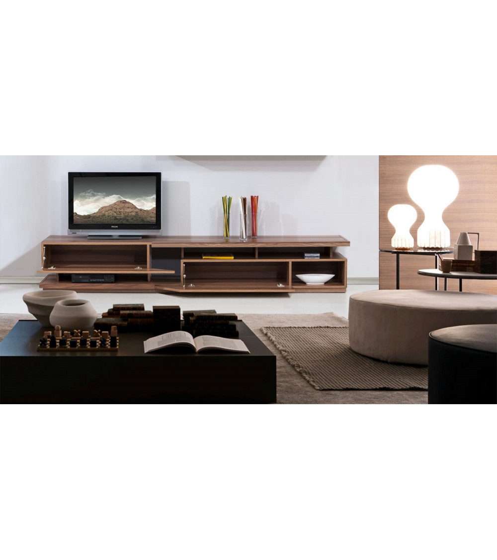 Module modulable composé de deux pièces pour créer un meuble TV de salon -  bibliothèque-table, 130 x 25 x 50 cm, couleur noyer