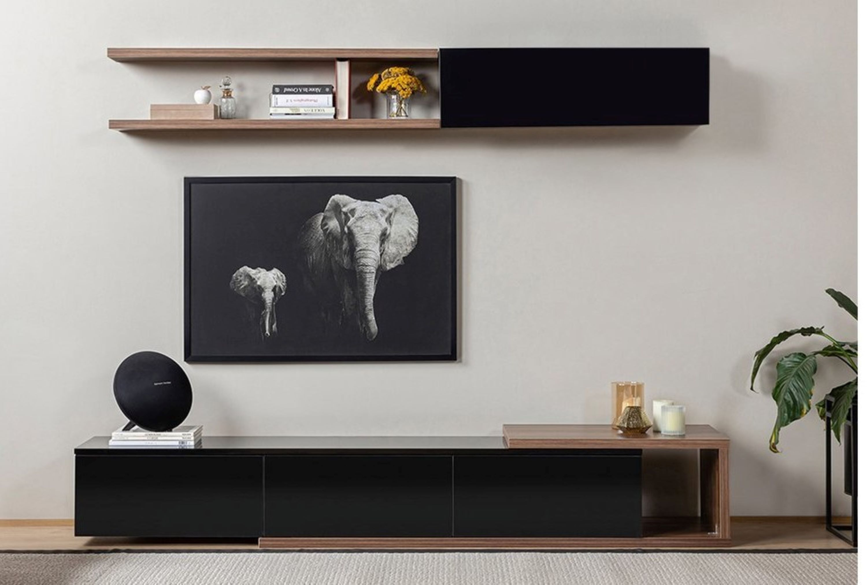 Conjunto mueble TV ALBACATE 180 cm madera y negro