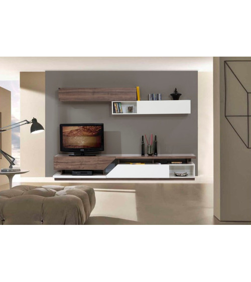 Ensemble meuble TV MOONSTONE Noyer - blanc