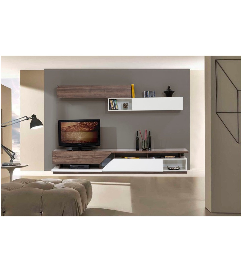 Ensemble meuble TV MOONSTONE Noyer - blanc