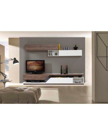 Ensemble meuble TV MOONSTONE Noyer - blanc