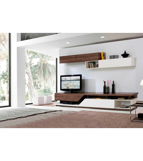 Ensemble meuble TV MOONSTONE Noyer - blanc
