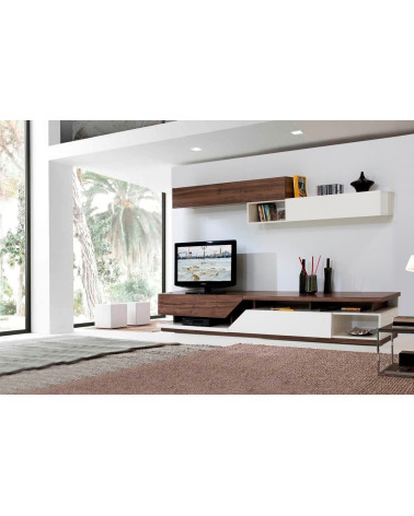 Ensemble meuble TV MOONSTONE Noyer - blanc