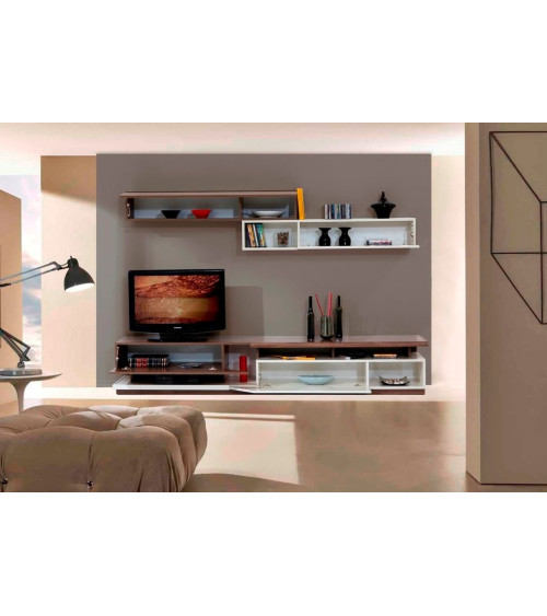 Ensemble meuble TV MOONSTONE Noyer - blanc