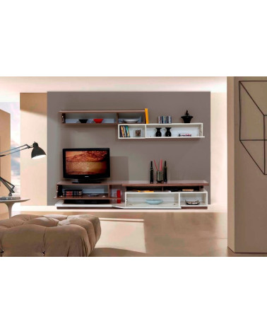 Ensemble meuble TV MOONSTONE Noyer - blanc