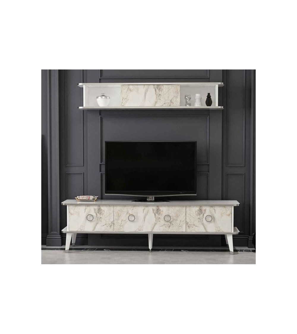 Ensemble meuble TV MARBRE Blanc brillant