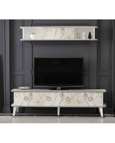 Ensemble meuble TV MARBRE Blanc brillant