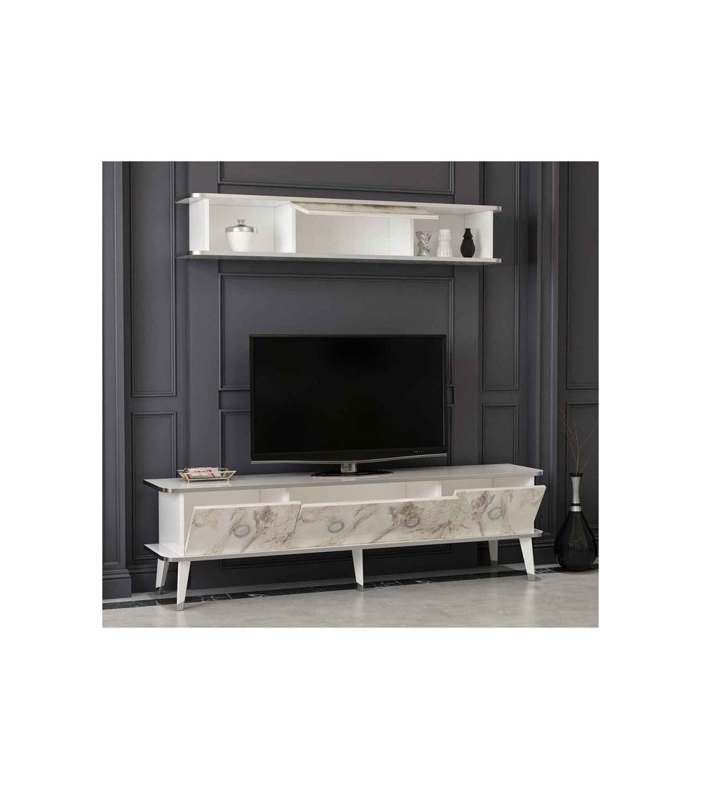 Ensemble meuble TV MARBRE Blanc brillant