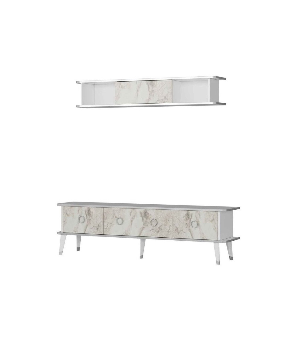 Ensemble meuble TV MARBRE Blanc brillant Ensemble meuble TV MARBRE Blanc brillant