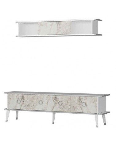 Ensemble meuble TV MARBRE Blanc brillant