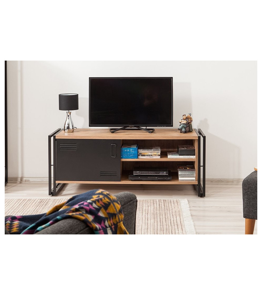 Mueble de tv para televisores 60 Homcom 130x40x50cm natural y Negro,  Pequeño mobiliario, Los mejores precios