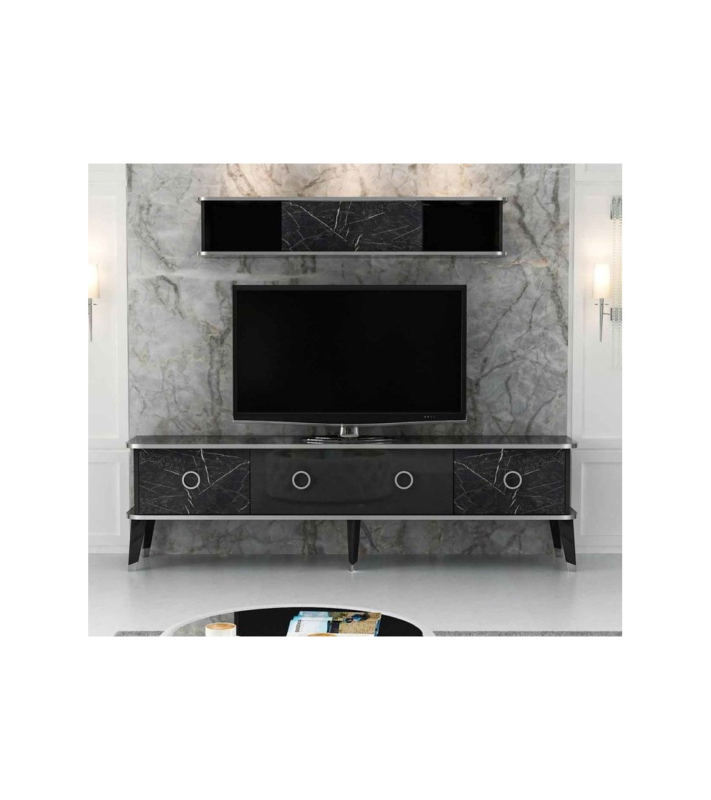 Ensemble meuble TV MARBRE Noir brillant