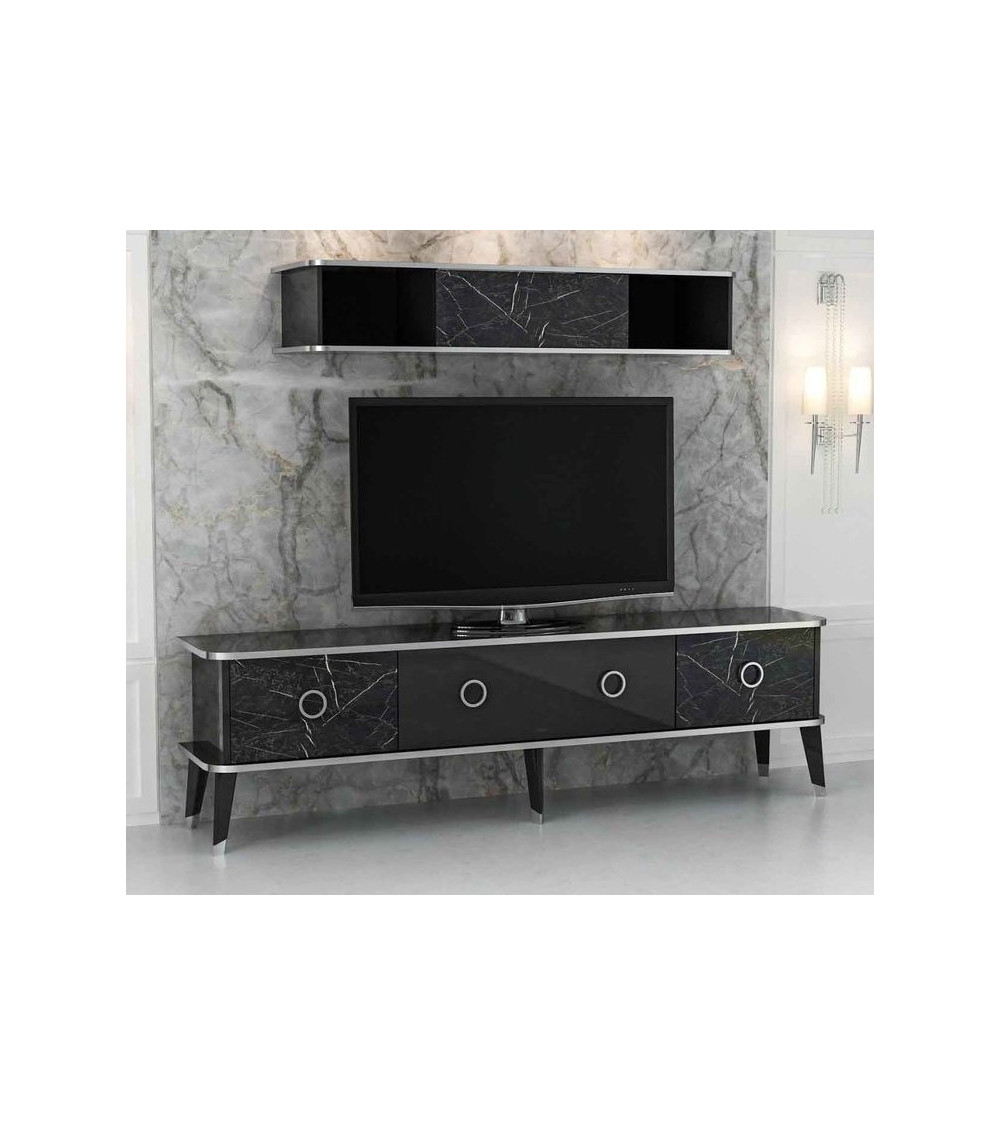 Ensemble meuble TV MARBRE Noir brillant